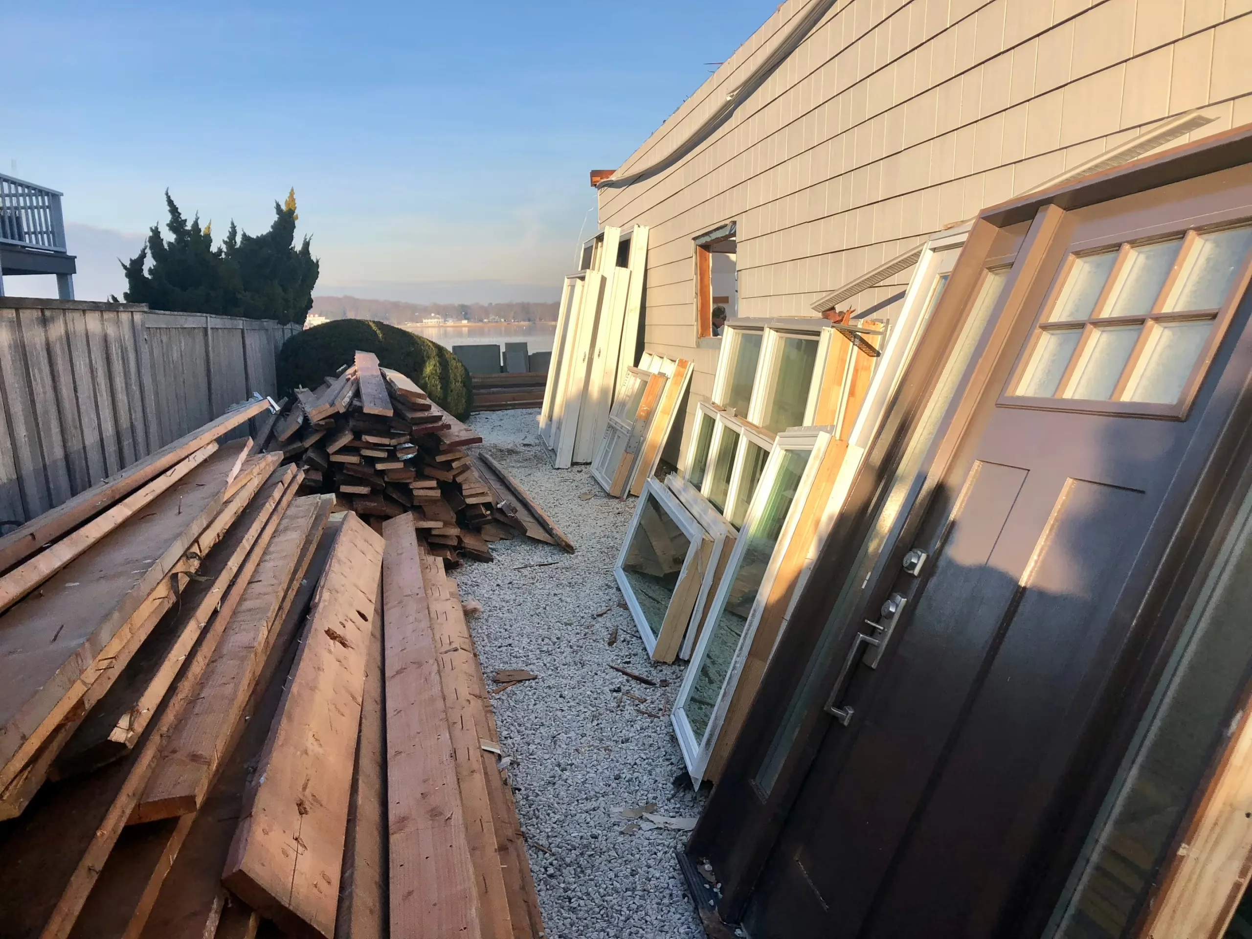 Disassembled elements from the Harbor Road house slated for re-use by a Baltimore-based nonprofit. / Photos by Thane Grauel